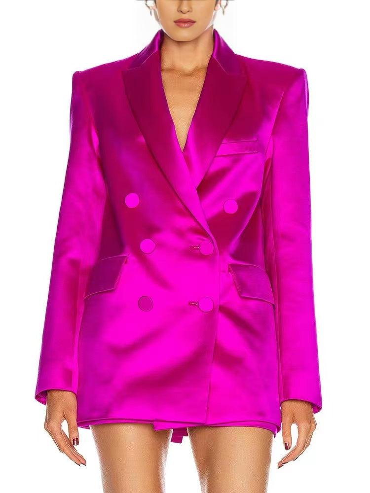 SATIN BLAZER SUIT IN PINK