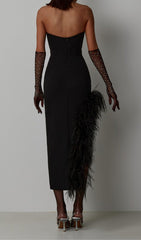 FEATHER HIGH-LOW DRESS IN BLACK