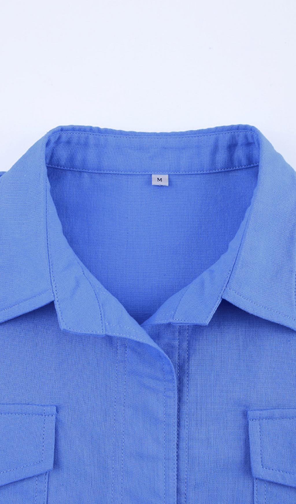 BRAWSTRING WAIST SHORT SHIRT IN BLUE