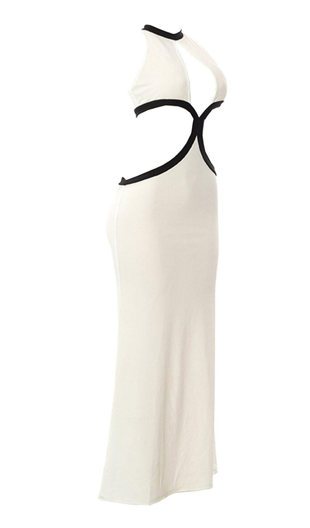 IVORY WHITE KNIT HOLLOW WRAP CHEST DRESS