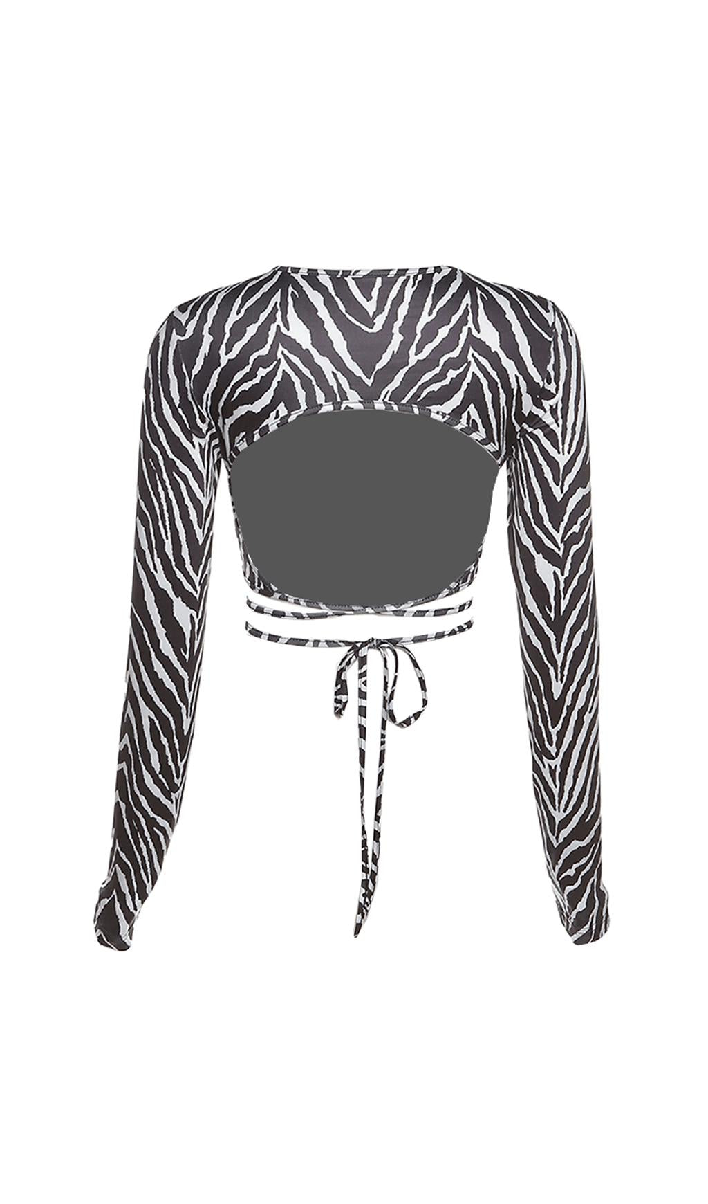 Lace-up zebra print halter top