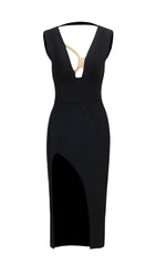 PLUNGE V-NECK MIDI DRESS