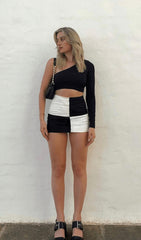 High waist contrast leather skirt