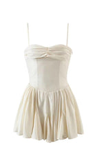 STRAPLESS SUSPENDER MINI DRESS IN WHITE