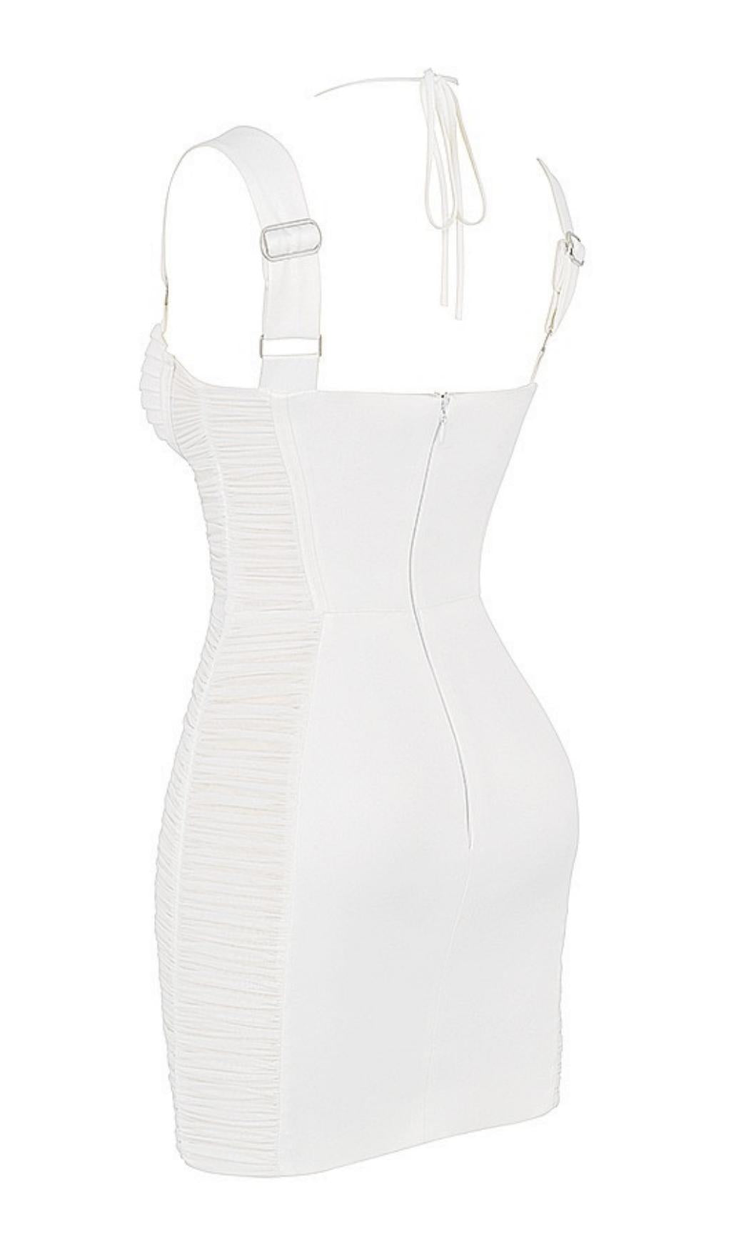 IVORY PLEATED STAIN MINI DRESS