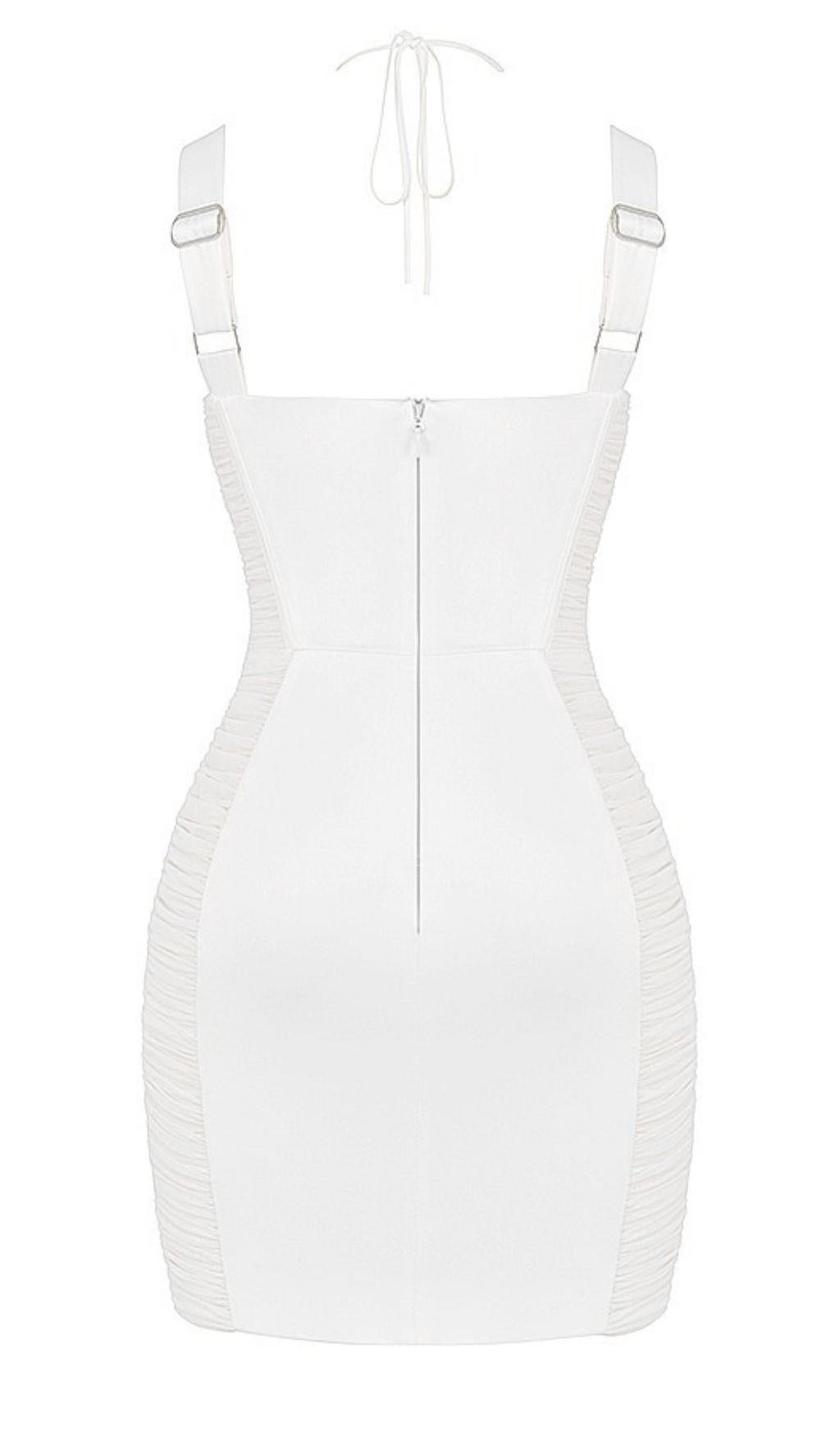 IVORY PLEATED STAIN MINI DRESS