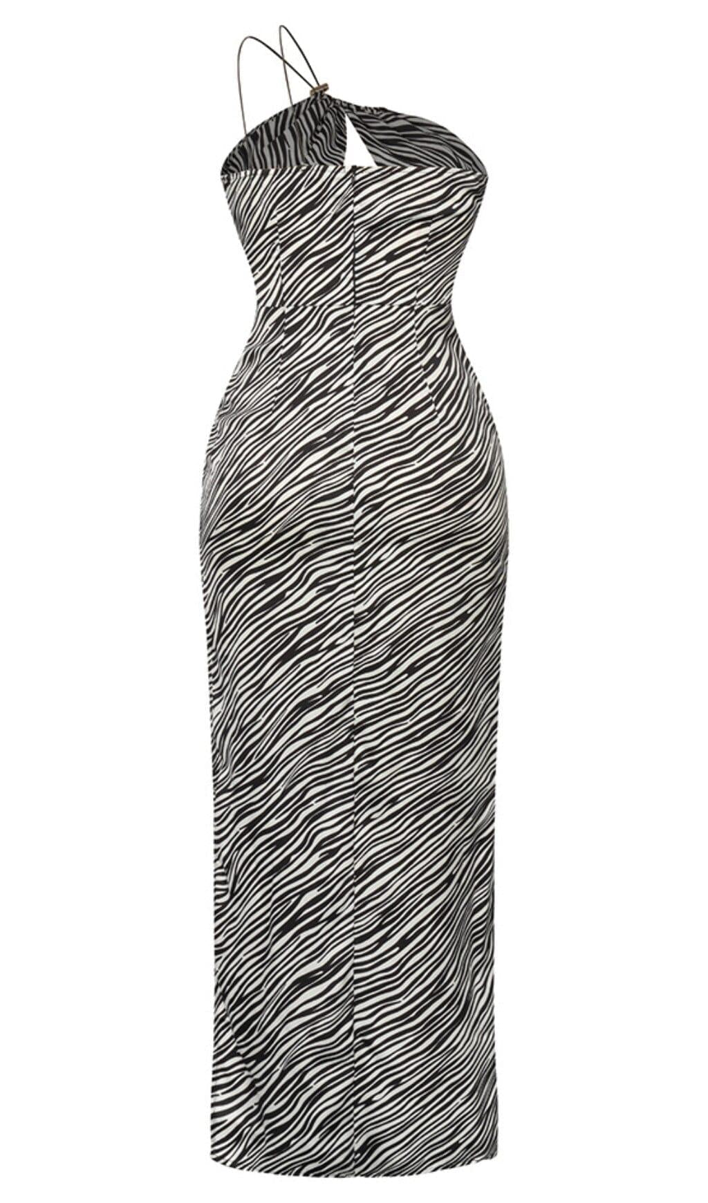 ZEBRA LINEN FEEL HALTER MIDI DRESS