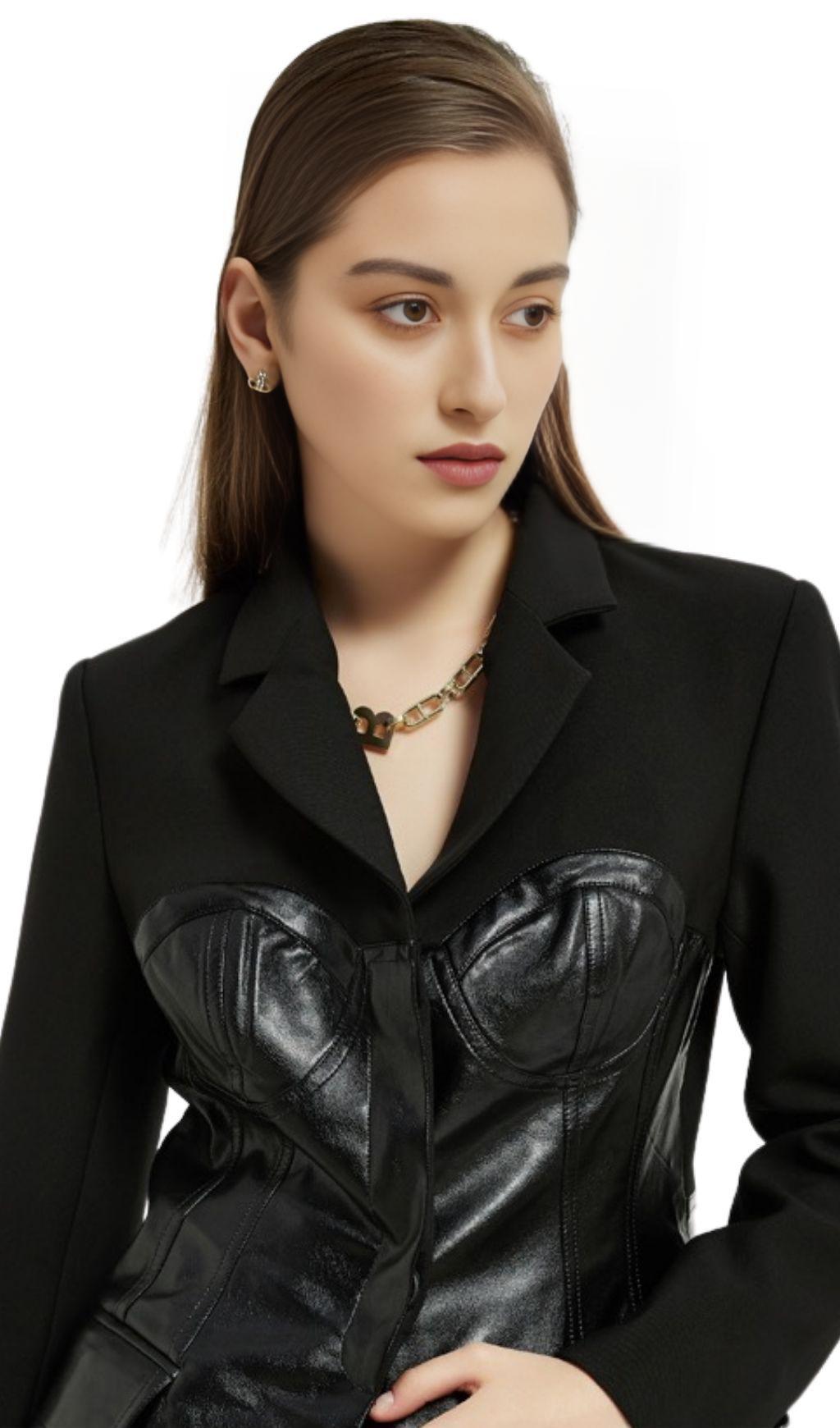 LEATHER JACKET SUIT IN BLACK