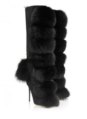 Plush Fur Pom-Pom Knee High Boots