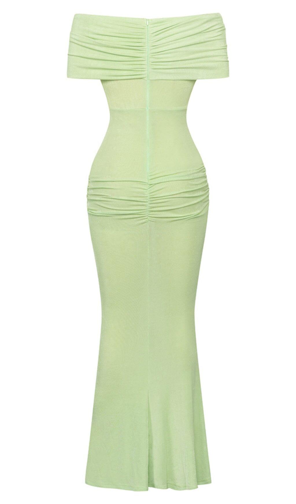 FLORA SLEEVELESS BANGAGE MAXI DRESS IN OLIVE GREEN