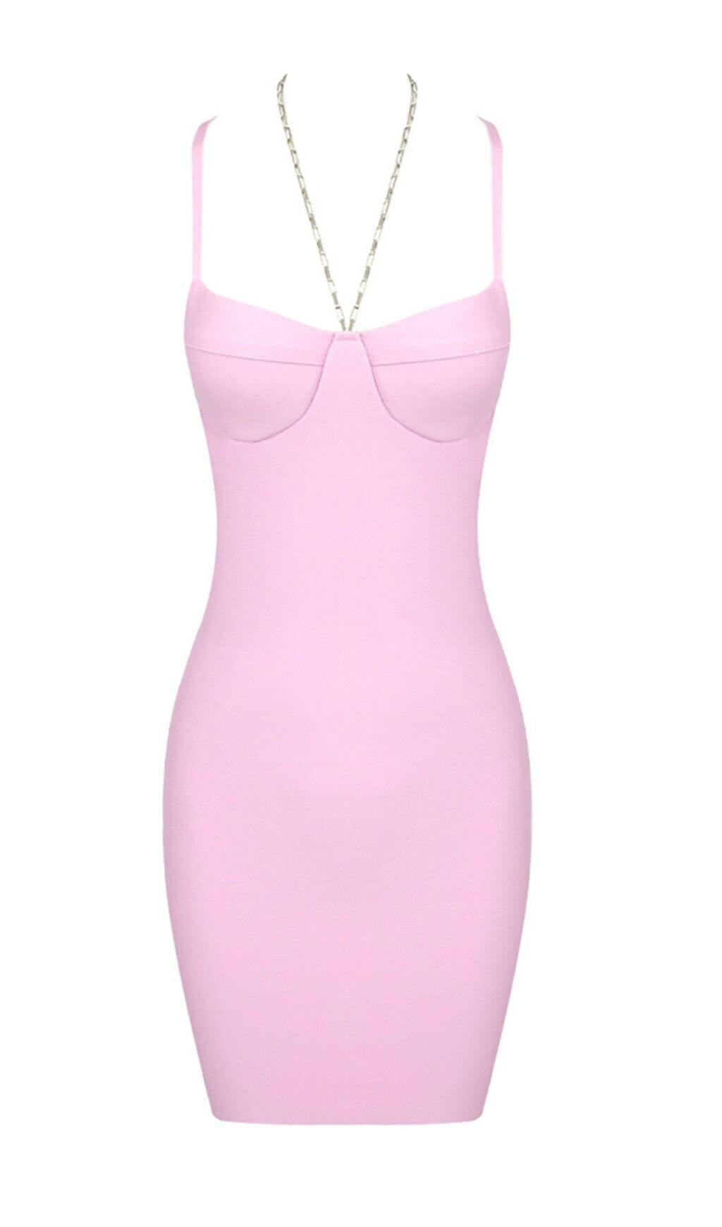 CHAIN HALTER MINI DRESS IN LAVENDER