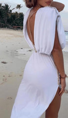 WHITE BACKLESS CHAIN DRESS