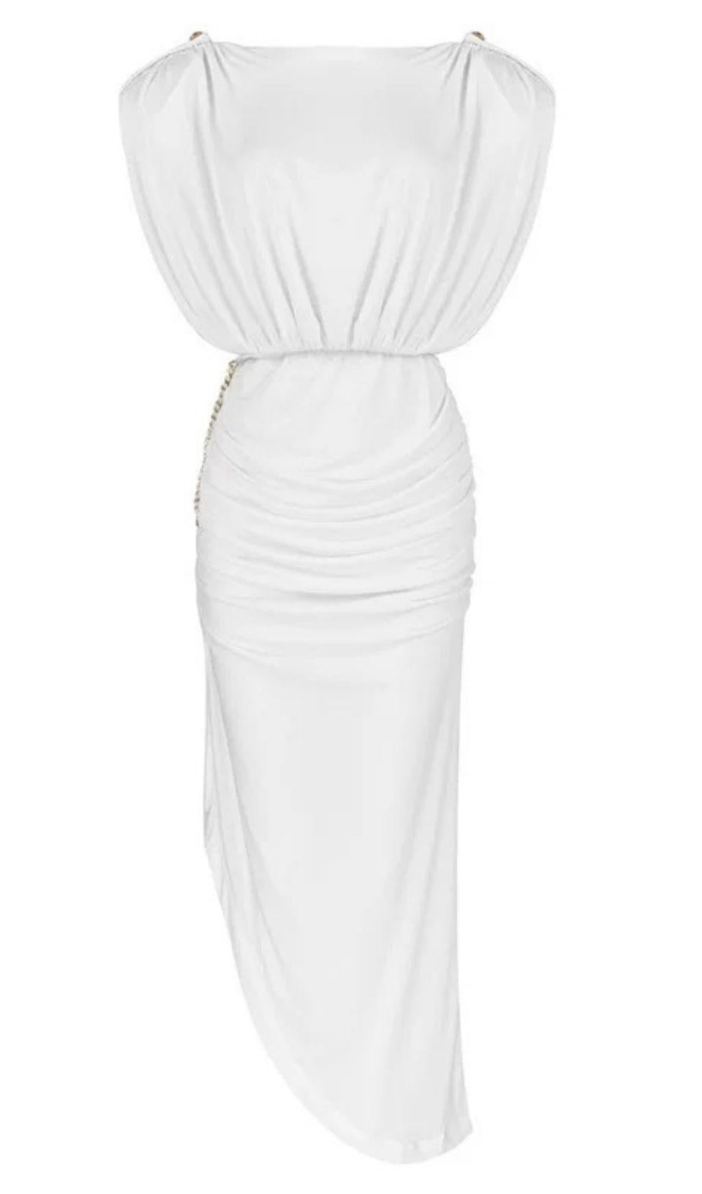 WHITE BACKLESS CHAIN DRESS