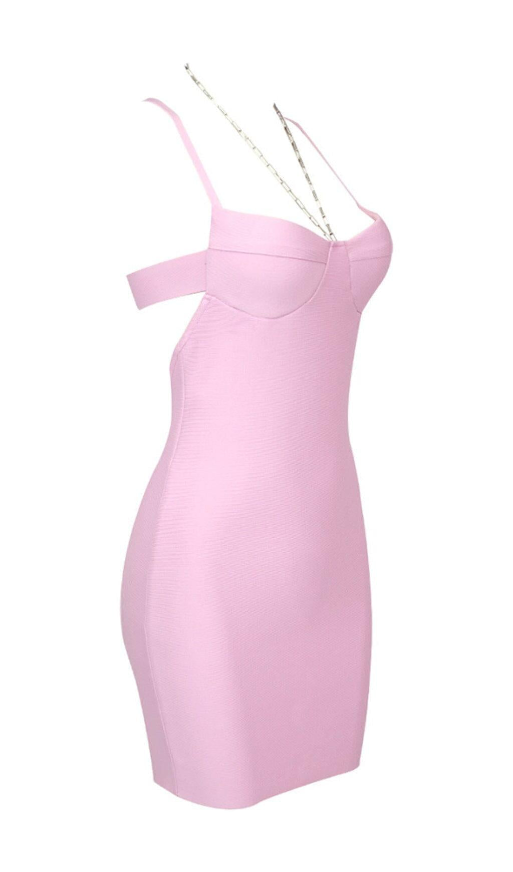 CHAIN HALTER MINI DRESS IN LAVENDER