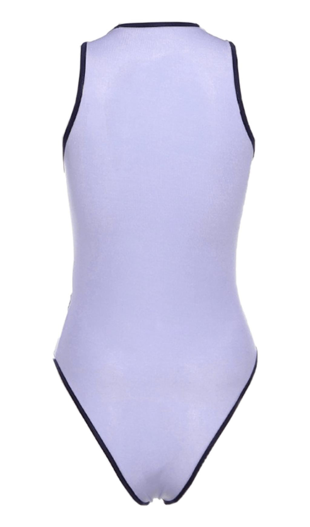 Purple Contrast panel mesh bodysuit.