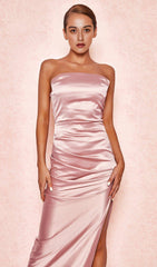 BLUSH SATIN STRAPLESS GOWN