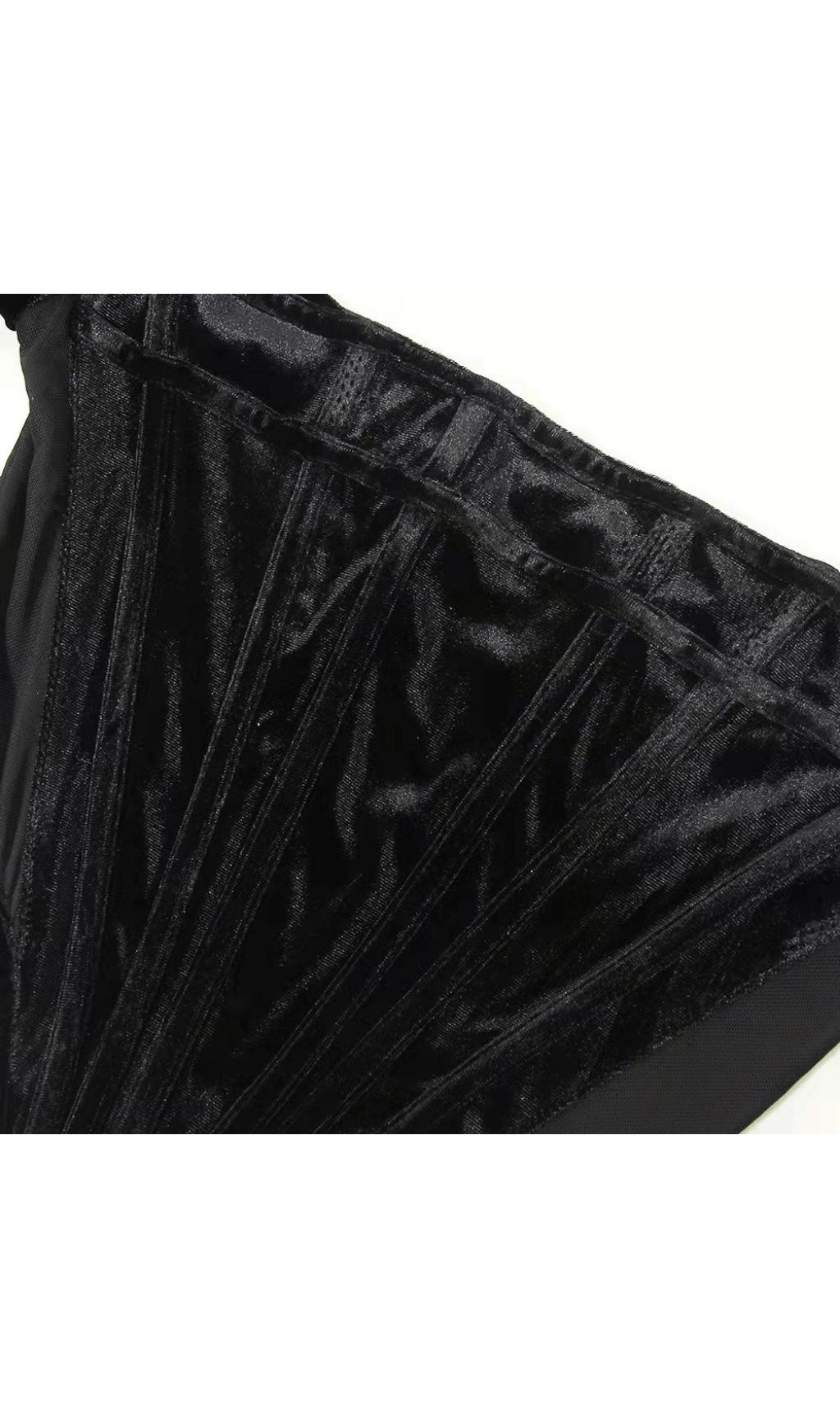 VELVET PUFF SLEEVE CORSET IN BLACK