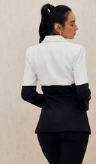 BLACK AND WHITE STITCHING WAIST SEE-THROUGH SUIT