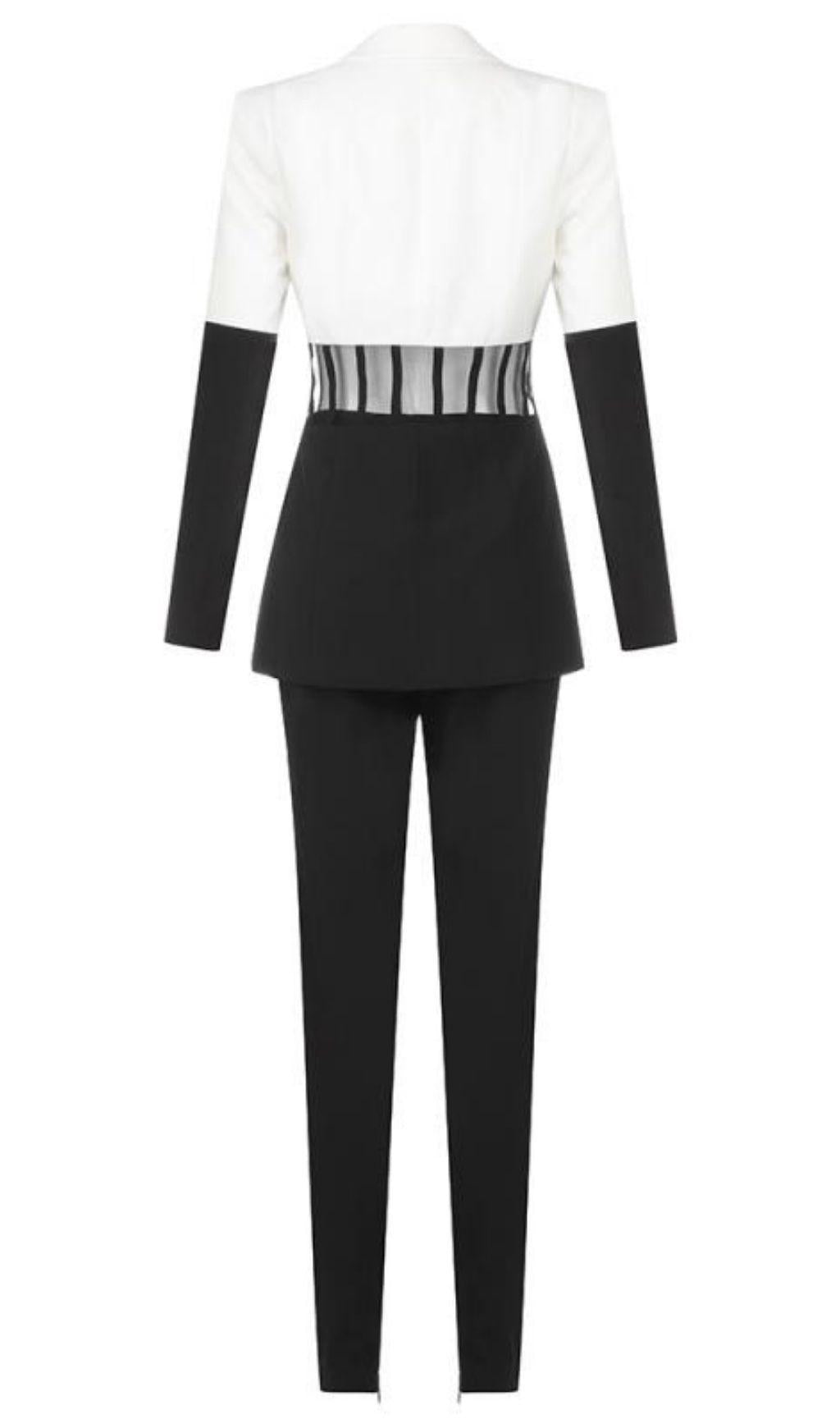 BLACK AND WHITE STITCHING WAIST SEE-THROUGH SUIT