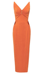 V-NECK HALTER MIDI DRESS IN ORGANE