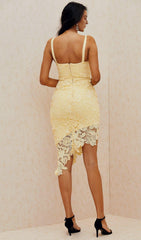 YELLOW SPAGHETTI STRAP LACE MINI DRESS