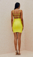 YELLOW OPEN BACK BANDAGE DRESS