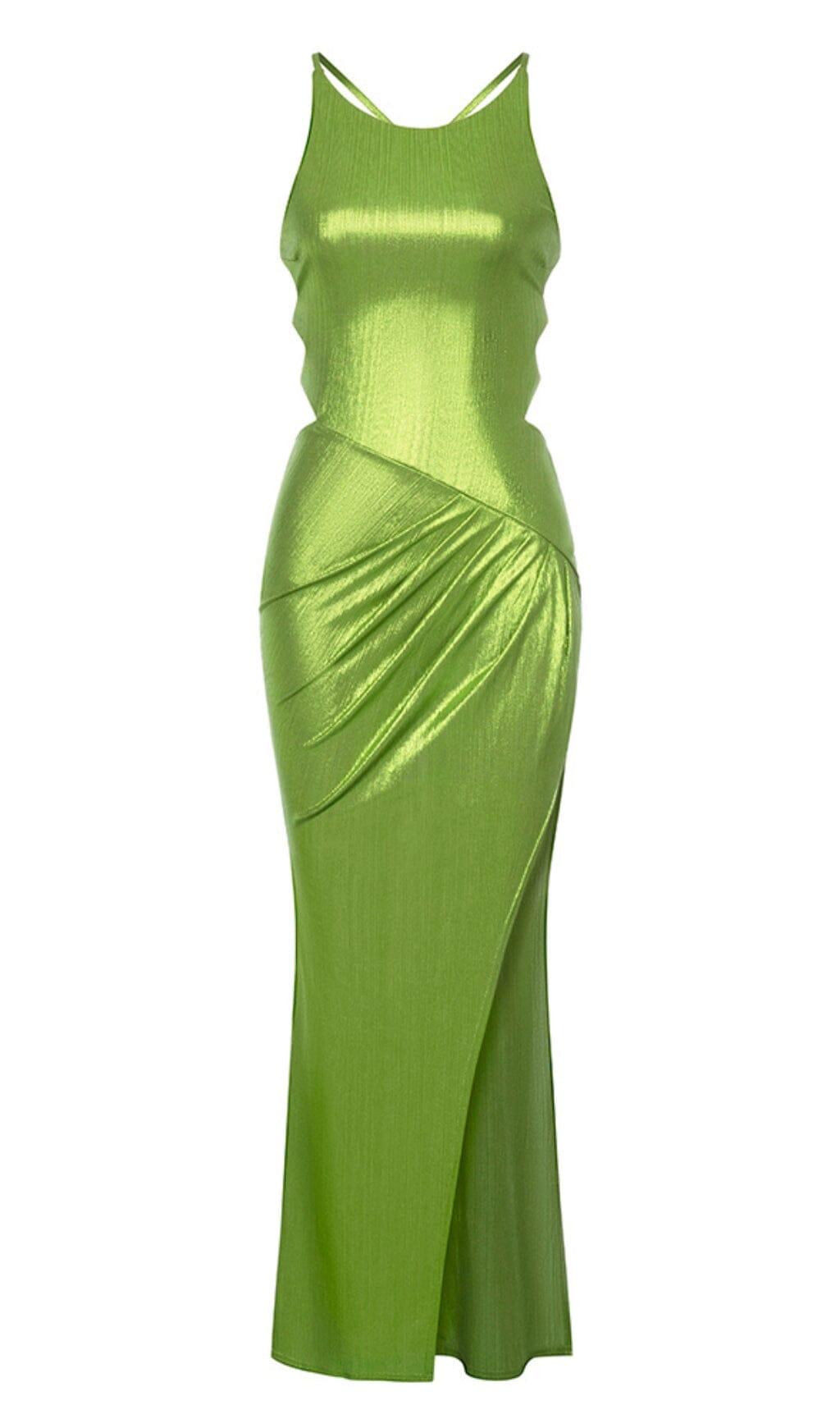 STRAPPY THIGH SLIT MIDI DRESS IN GREEN