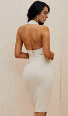 WHITE V-NEVK BANDAGE DRESS