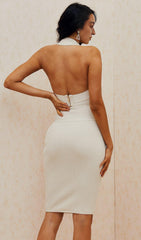 WHITE V-NEVK BANDAGE DRESS