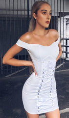 WHITE TIE WAIST BANDAGE DRESS