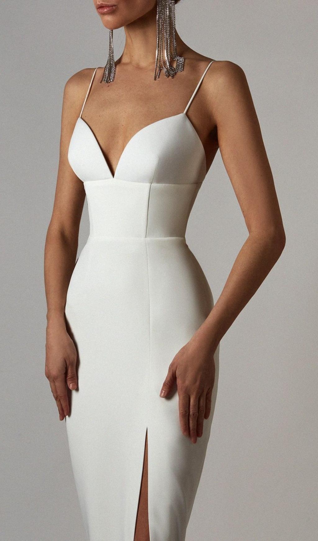 WHITE SWEETHEART NECKLINE BANDAGE DRESS