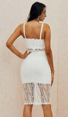 WHITE SPAGHETTI STRAP LACE MINI DRESS