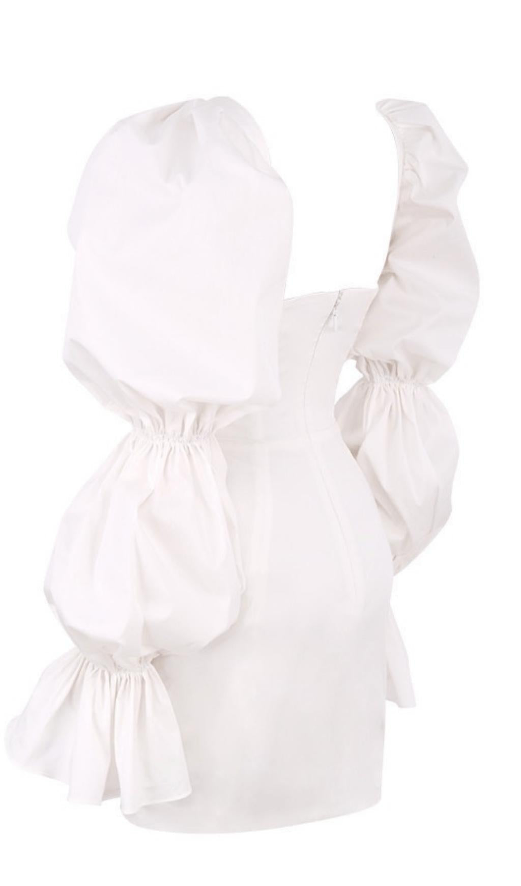 WHITE PUFF SLEEVE CORSET DRESS