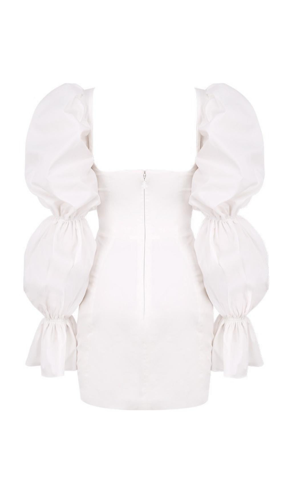 WHITE PUFF SLEEVE CORSET DRESS