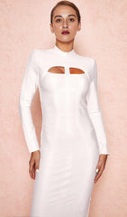 WHITE CUT OUT LONG SLEEVE BANDAGE DRESS