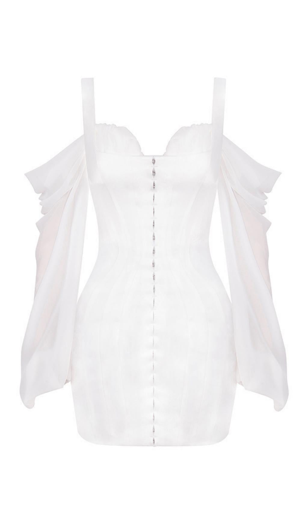 WHITE CORSET DRESS WITH BLOUSON SLEEVES