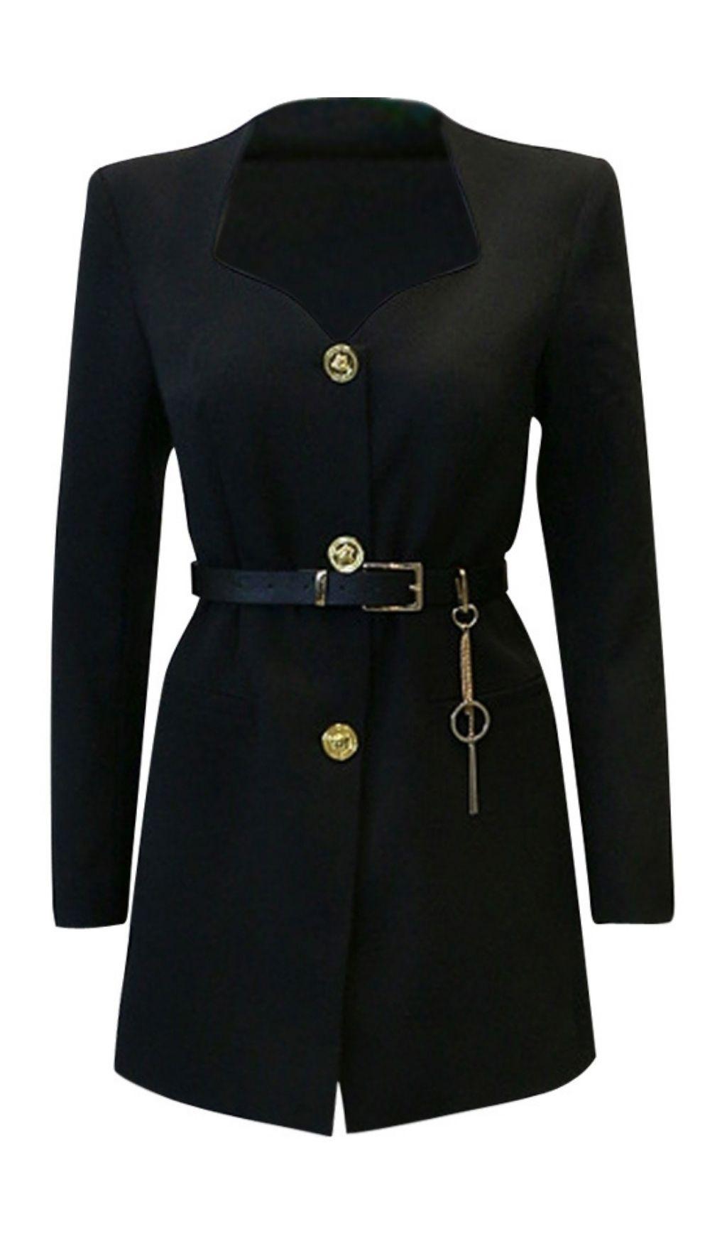 V-NECK SHOULDER PADS BUSINESS SUIT DRESS