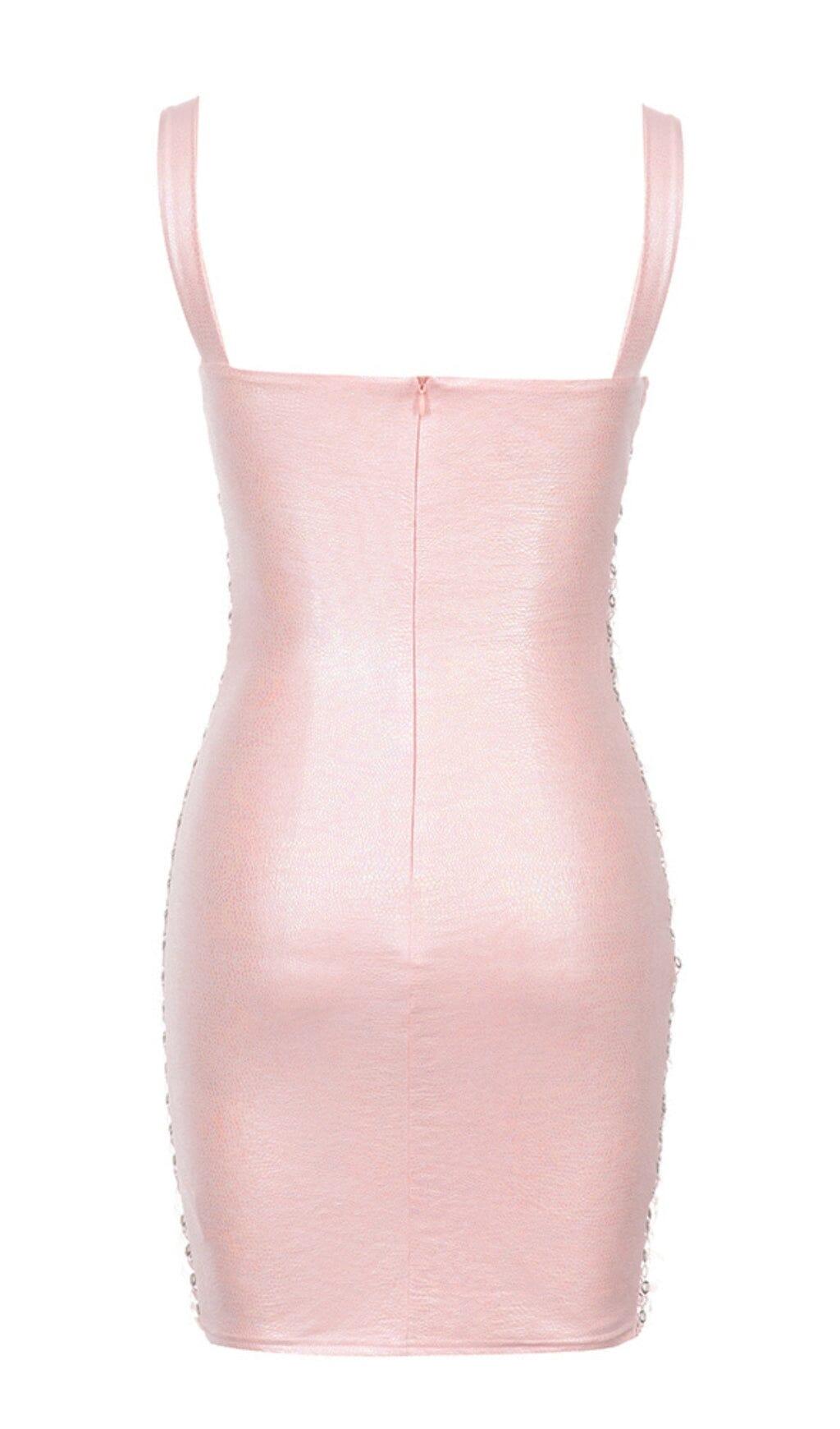 EYELET LACE UP BODYCON DRESS IN PINK