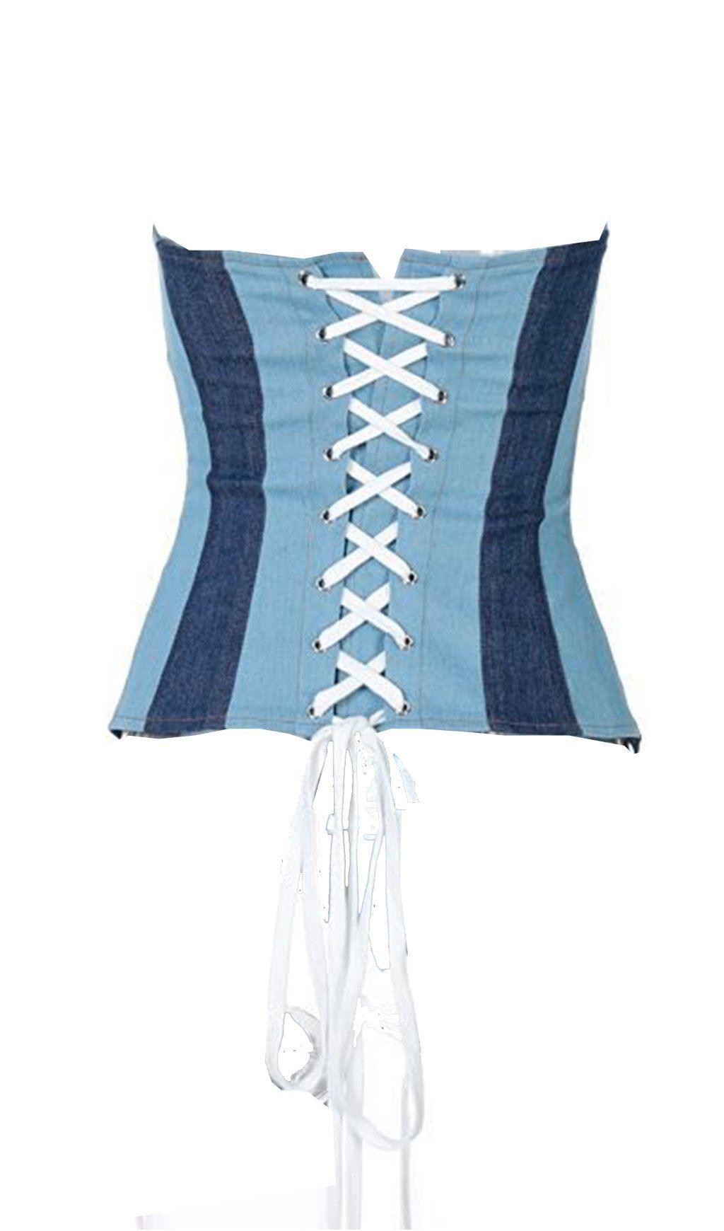 Tie denim wrap chest.