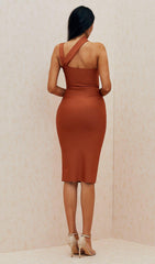 TAN CUT OUT BANDAGE MIDI DRESS