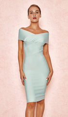 PISTACHIO OFF SHOULDER BANDAGE DRESS