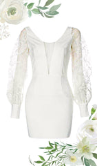 WHITE LEAKY BACK LACE STITCHING DRESS