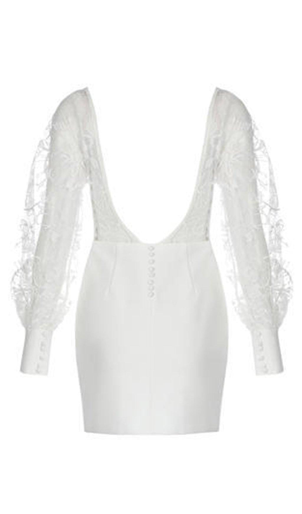 WHITE LEAKY BACK LACE STITCHING DRESS