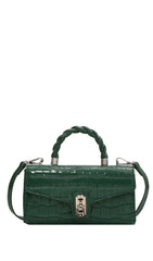 LACQUERED CROCODILE PATTERN TWIST TOTE SMALL SQUARE BAG