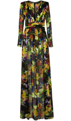 LONG SLEEVE CHIFFON MAXI DRESS IN MULTICOLOR