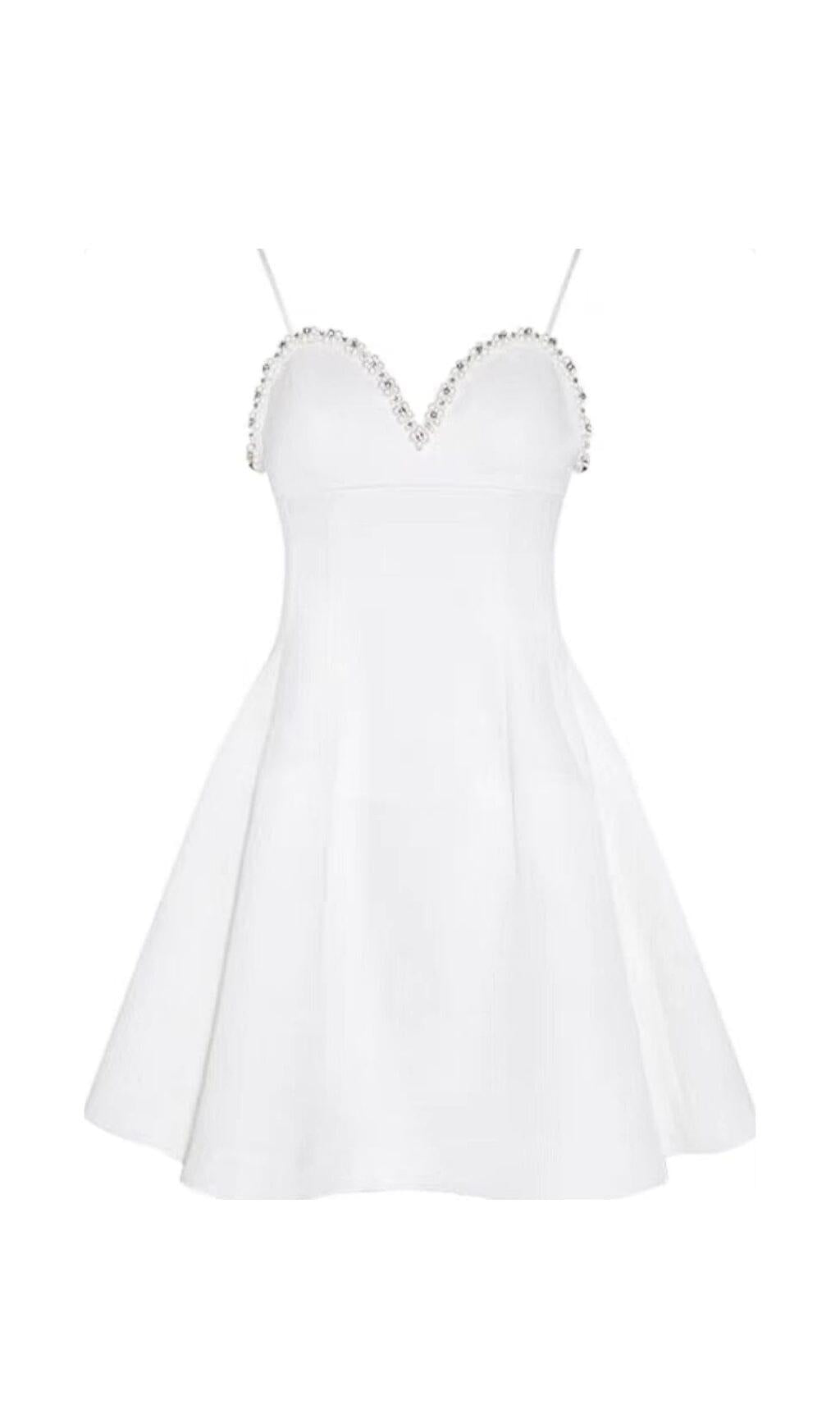 PEARL EMBELLISHED HTM MINI DRESS IN WHITE