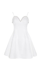 PEARL EMBELLISHED HTM MINI DRESS IN WHITE