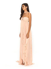 LACE IRREGULAR MIDI DRESS IN PINK