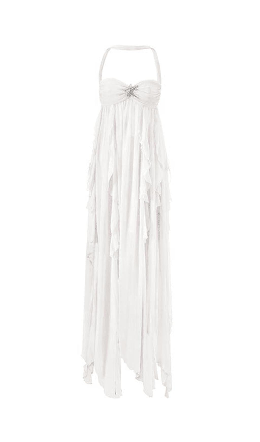 LACE IRREGULAR MAXI DRESS IN WHITE