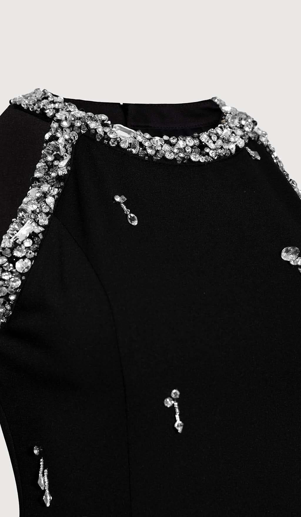 RHINESTONE EMBELLISHED SUNDRESS IN BLACK